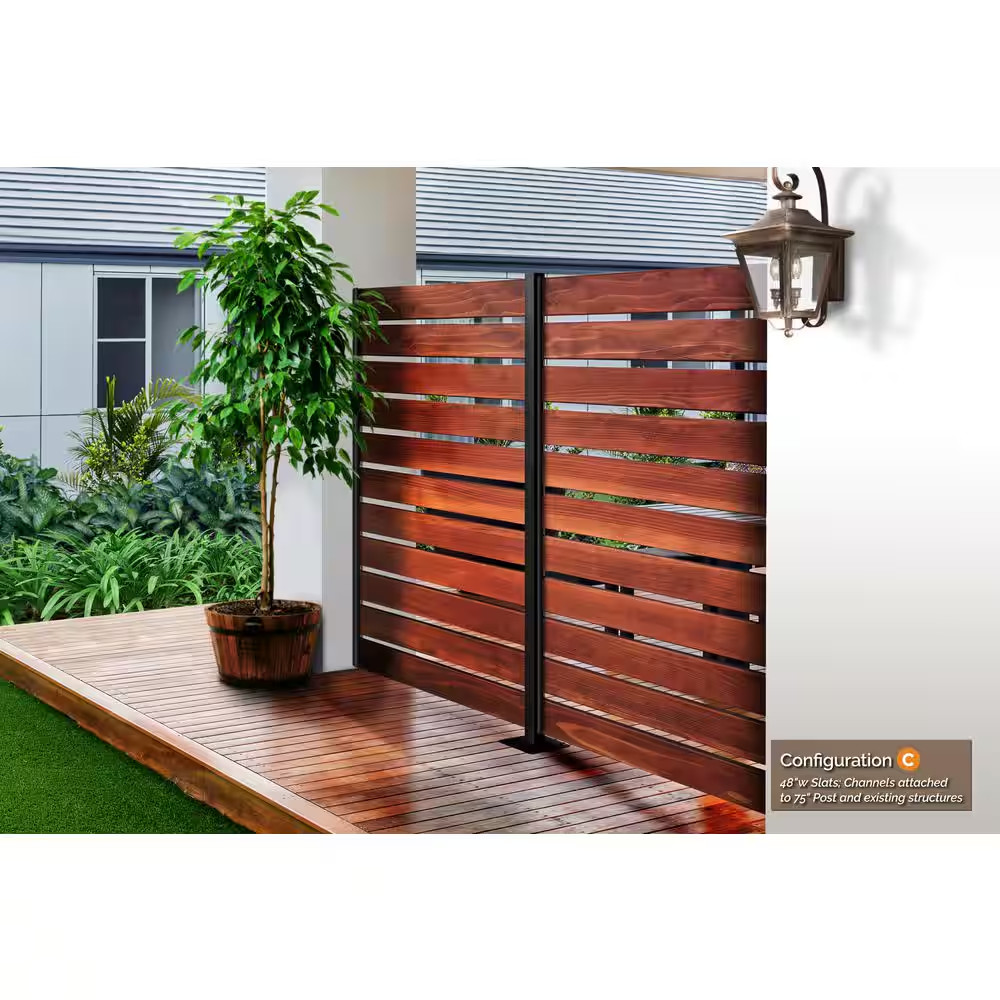72 In. Black Galvanized Steel Adjustable Slat Fence Frame Kit