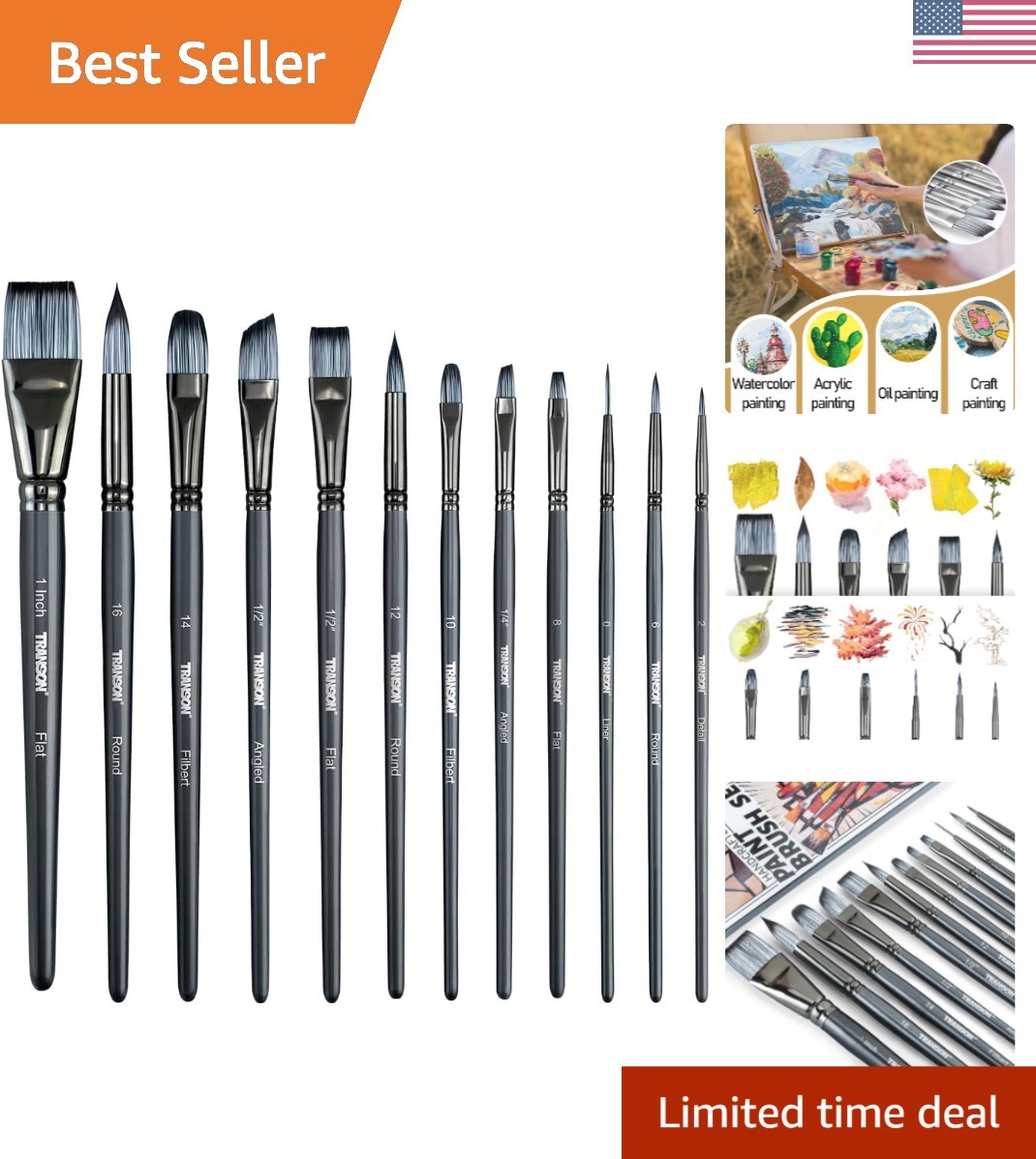 12-Piece Artist Paint Brush Set for Watercolor, Acrylic & Oil Painting