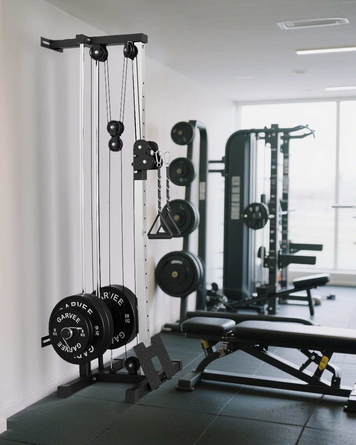 Wall Mount Cable Machine, Adjustable Dual Pulley Cable Crossover Machine Workout