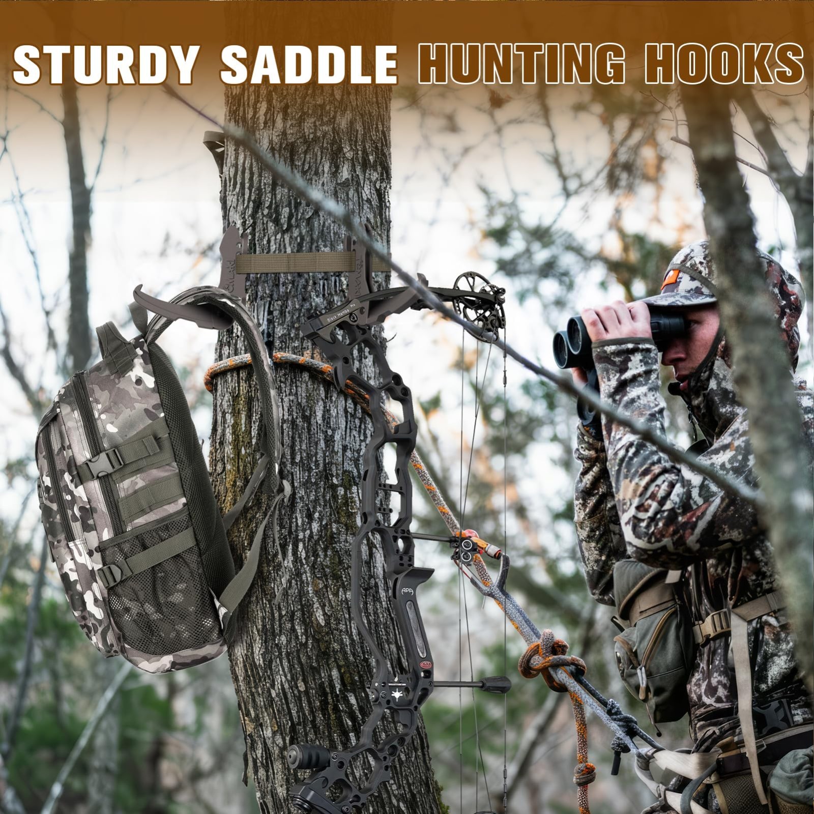 Saddle Hunting Bow Hanger Hook - Adjustable Bow Hangers, Tree Accessories, Strap