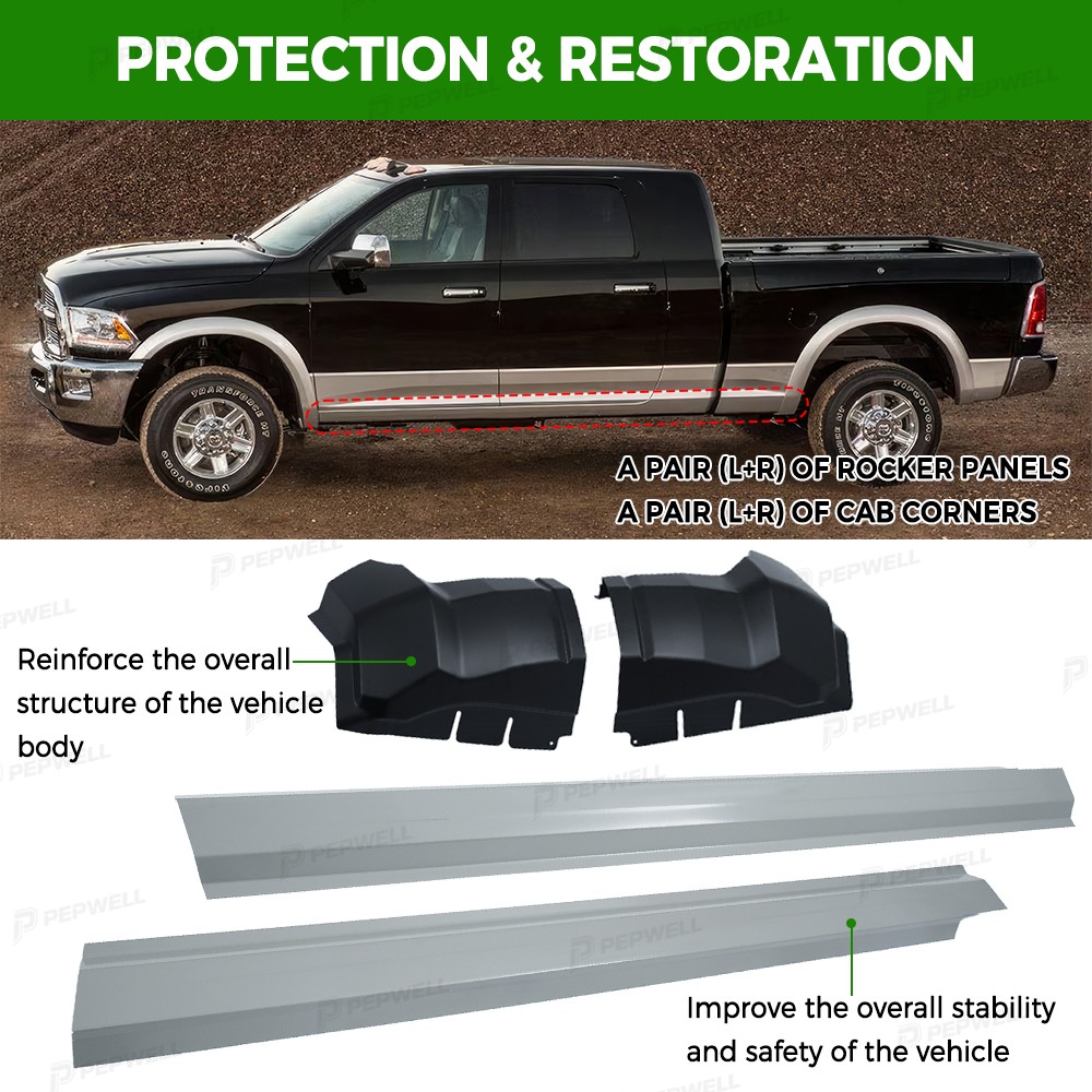 For 2009-2018 Dodge Ram Extended Quad Cab Outer Rocker Panels & Cab Corner Set