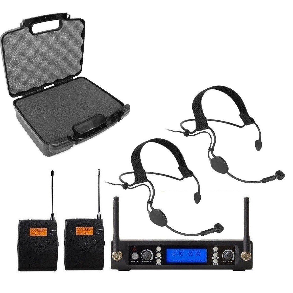 UHF Professional Wireless Cordless Headset Headworn Head Microphone with Case