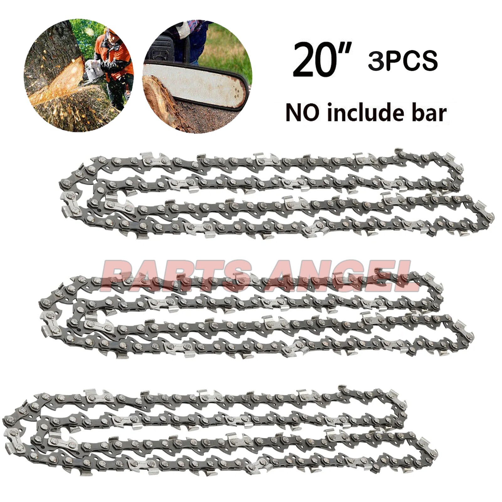 3PCS 20" inch Chainsaw Saw Chain Blade 3/8"LP .050 Gauge 72DL Drive Links Chains