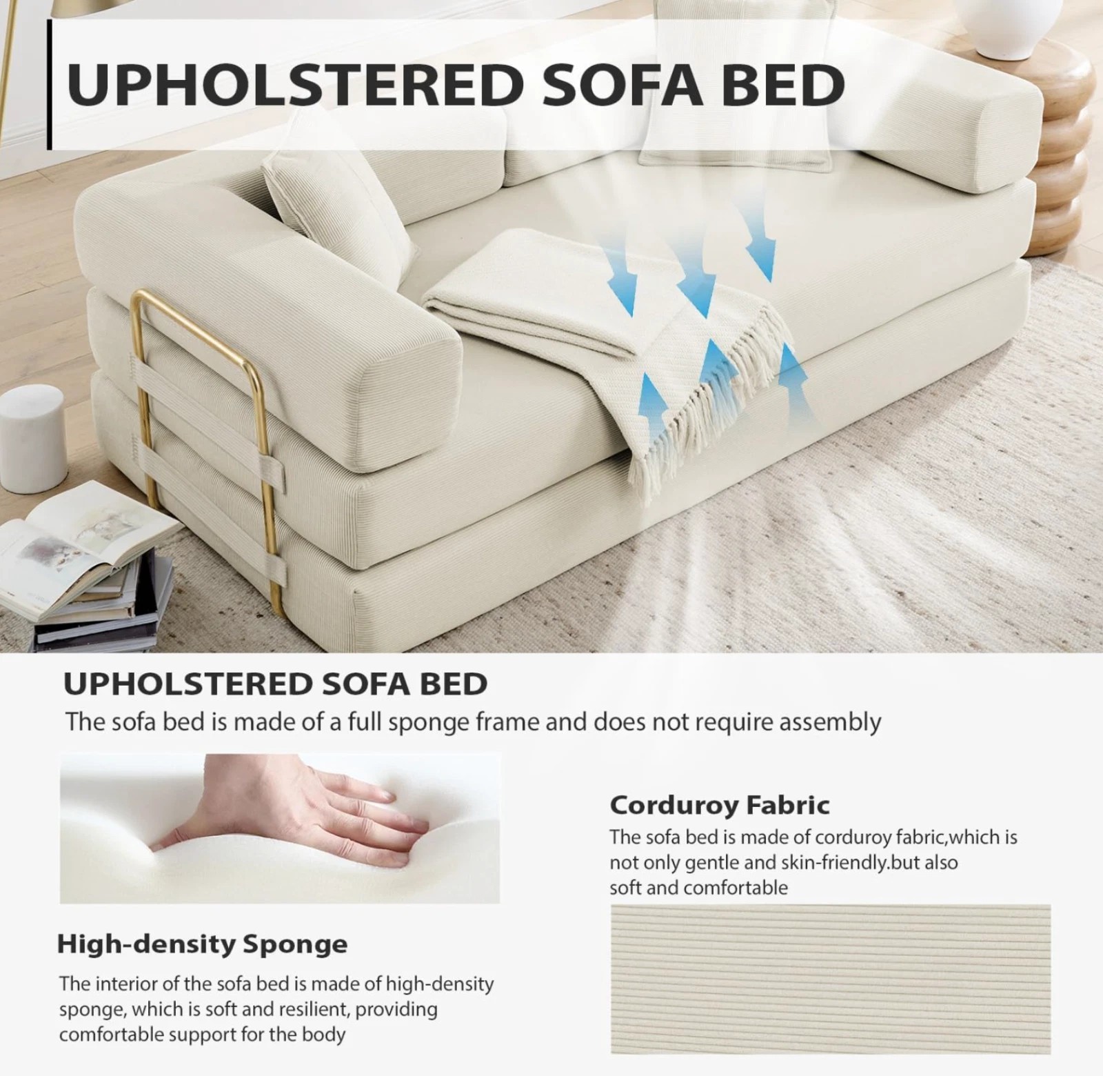 Sofá Cama Convertible Convertible Sleeper Sofa Bed Folding Futon Pull Out Beige