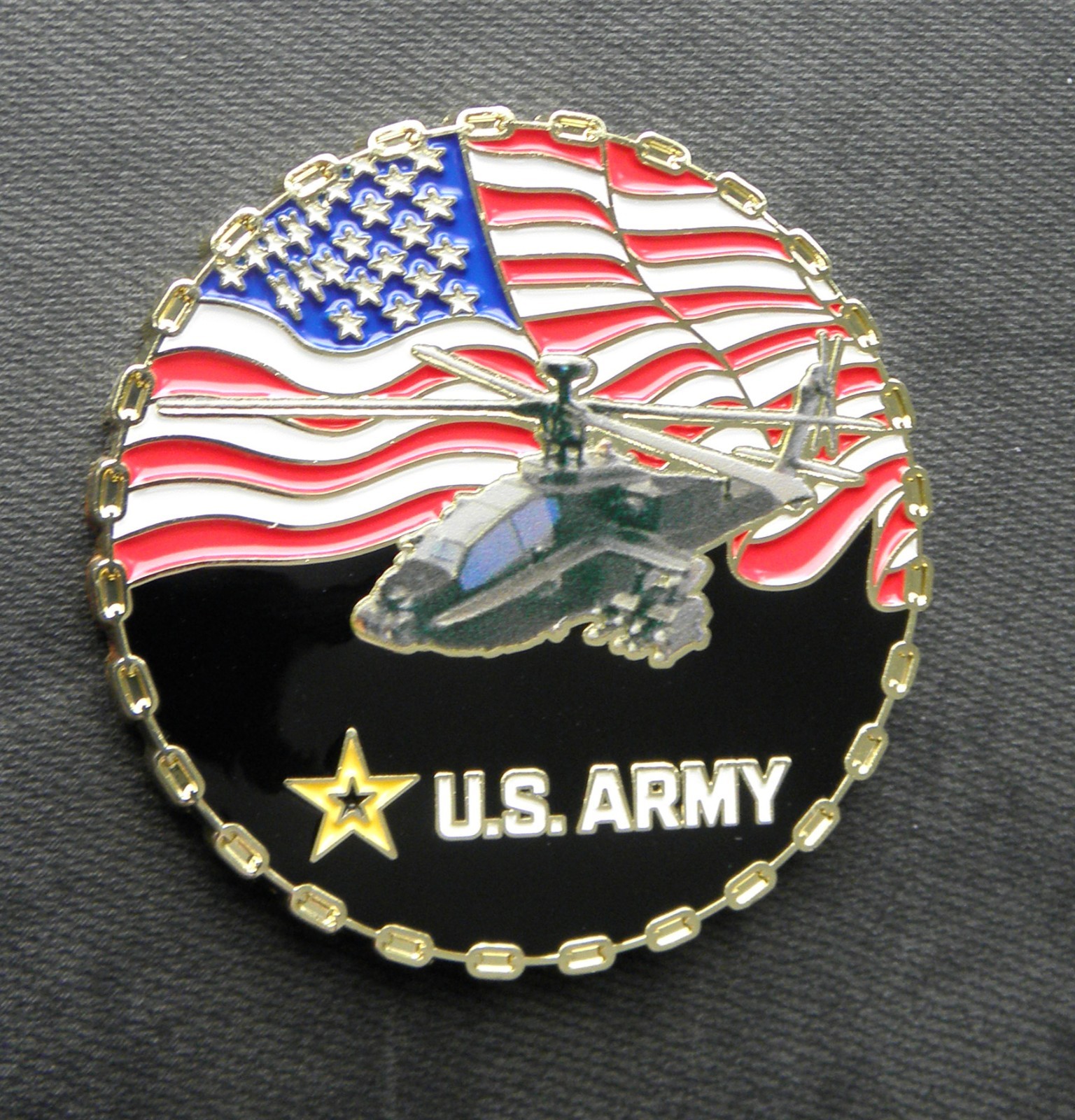 US ARMY PATRIOTIC SERIES CHALLENGE COIN 1.75 INCHES HELICOPTER USA FLAG