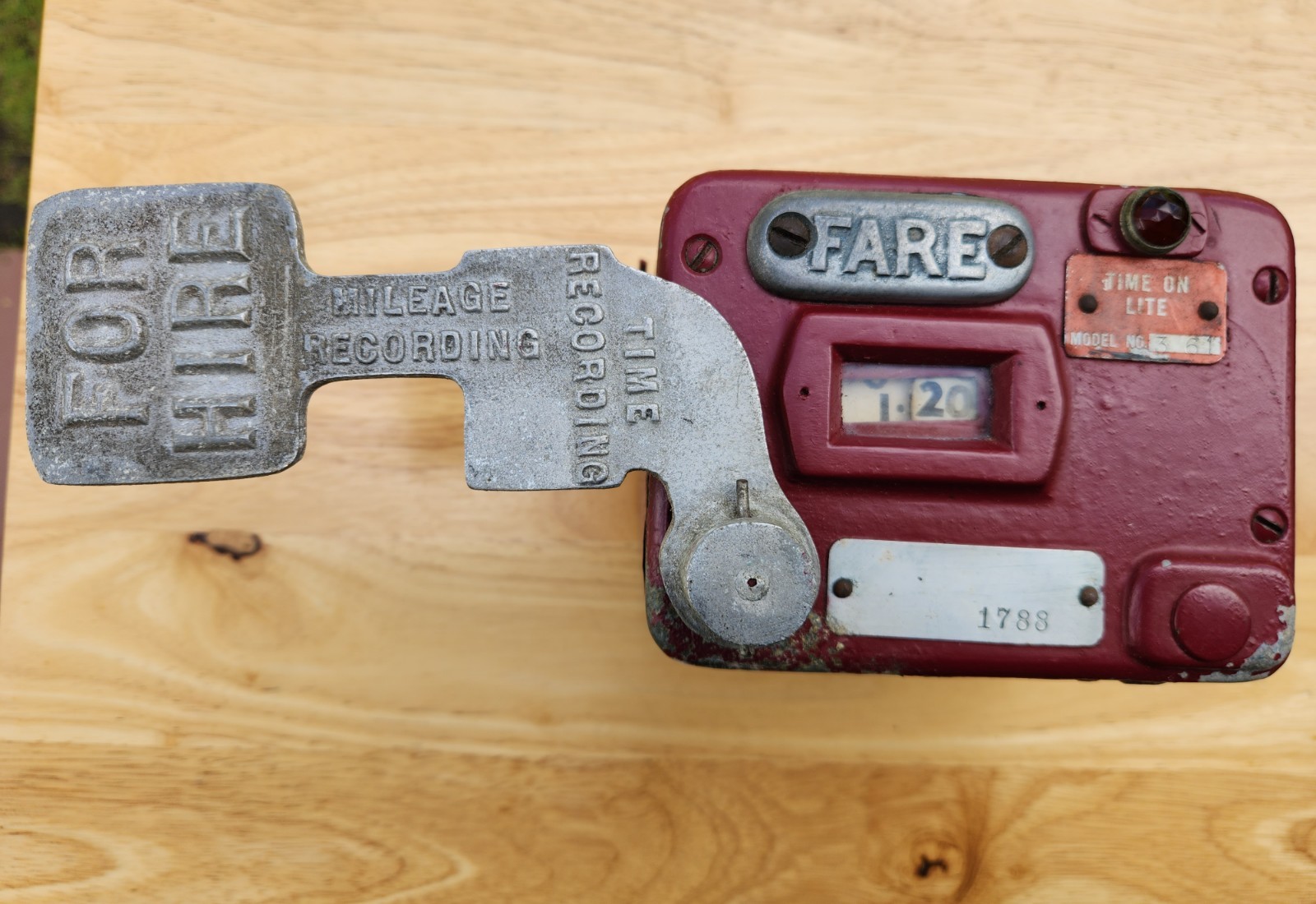 "For Hire" ~ Vintage Swing-Arm Analog Omaha Taxi-Meter ~ "For Hire"