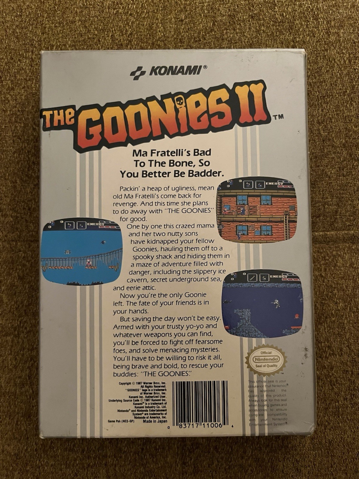 Konami The Goonies II Nintendo NES Original Game Box Case w/ Black Inner Sleeve