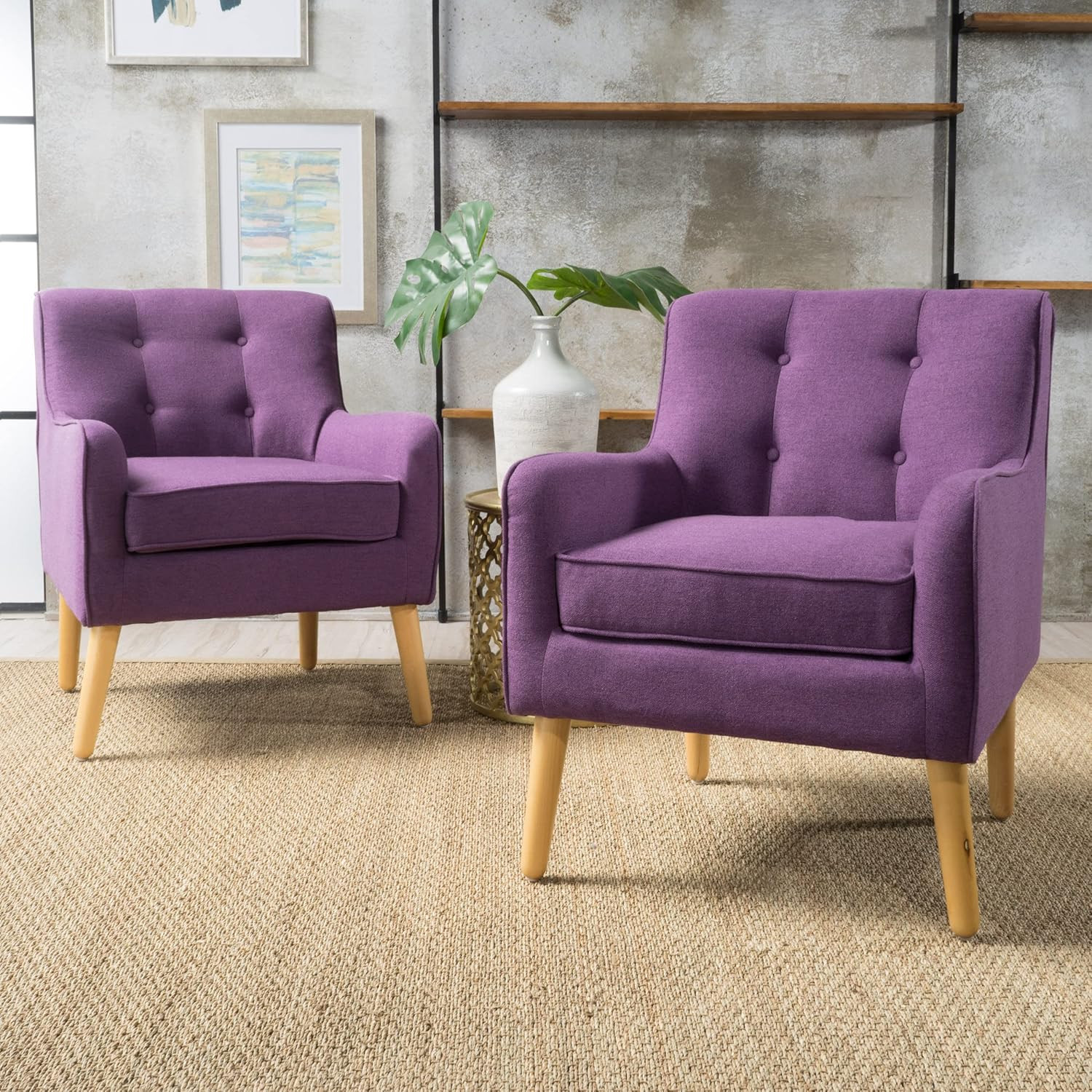Felicity Purple Mid-Century Fabric Arm Chairs - Set of 2