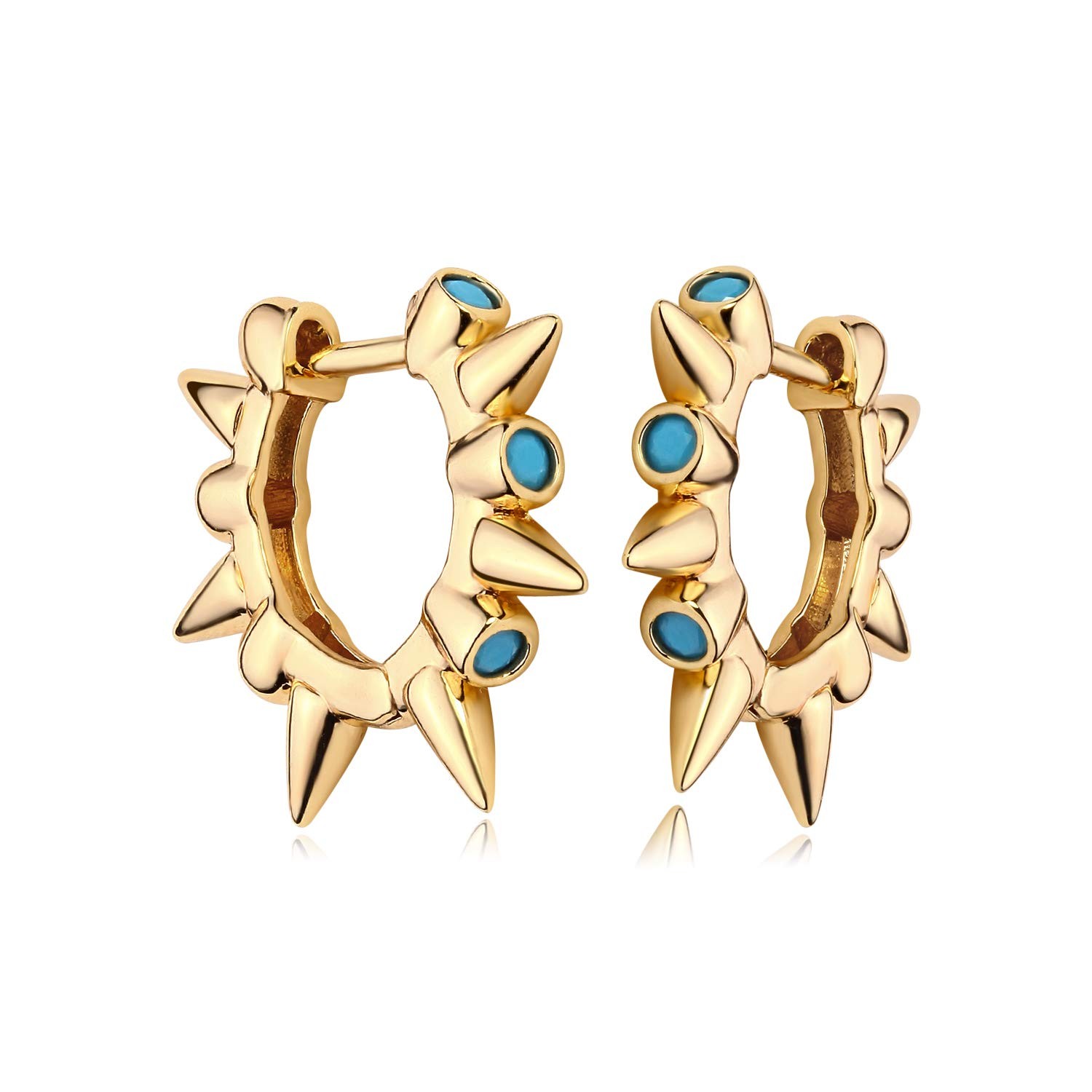 Women Gold Huggie Hoop Spike Earrings Ear Stud Cuff Turquoise 14K Gold Plated Sm