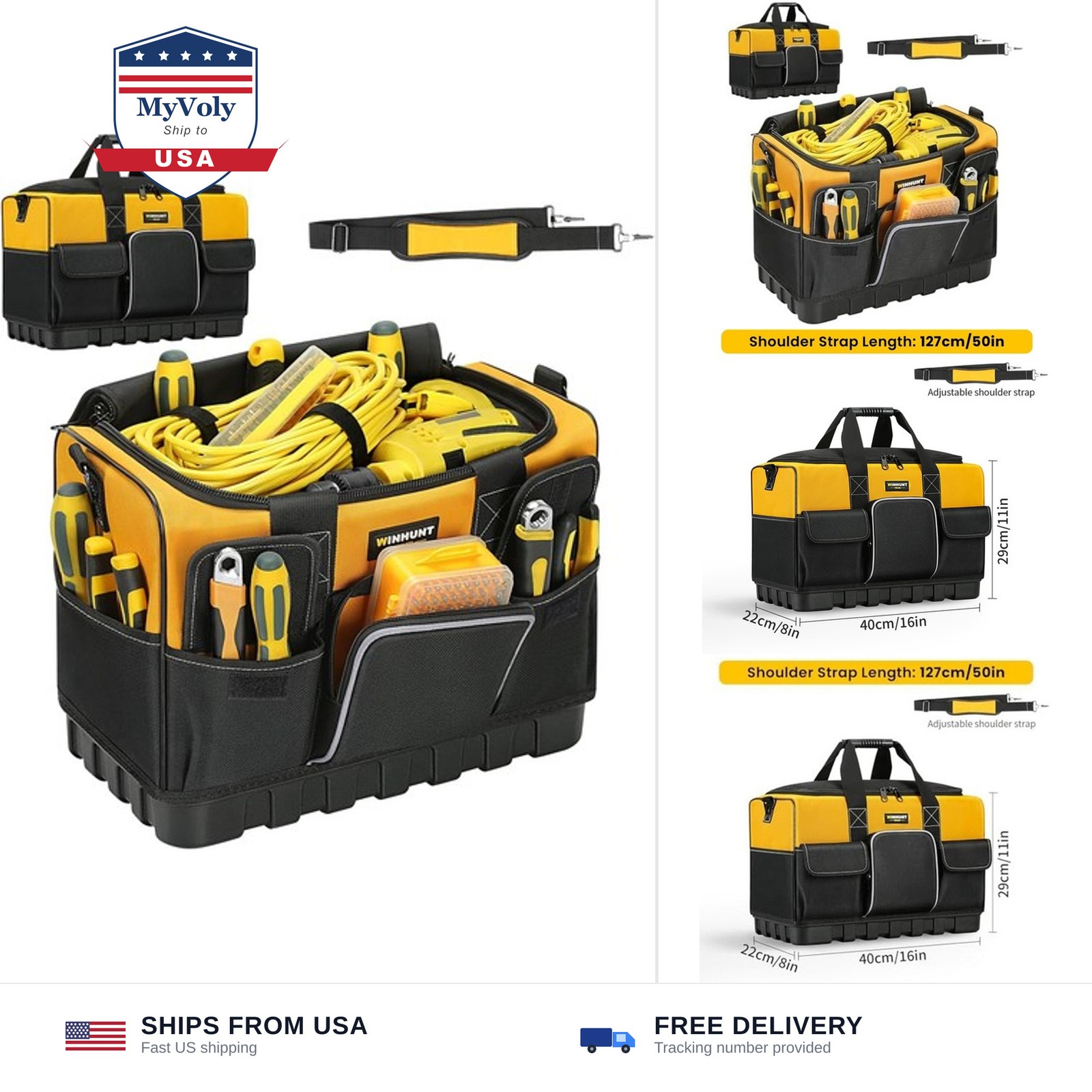WINHUNT Tool Bag, 16-inch Tool Organisers, 600 Denier Large Tool Bag for Home...