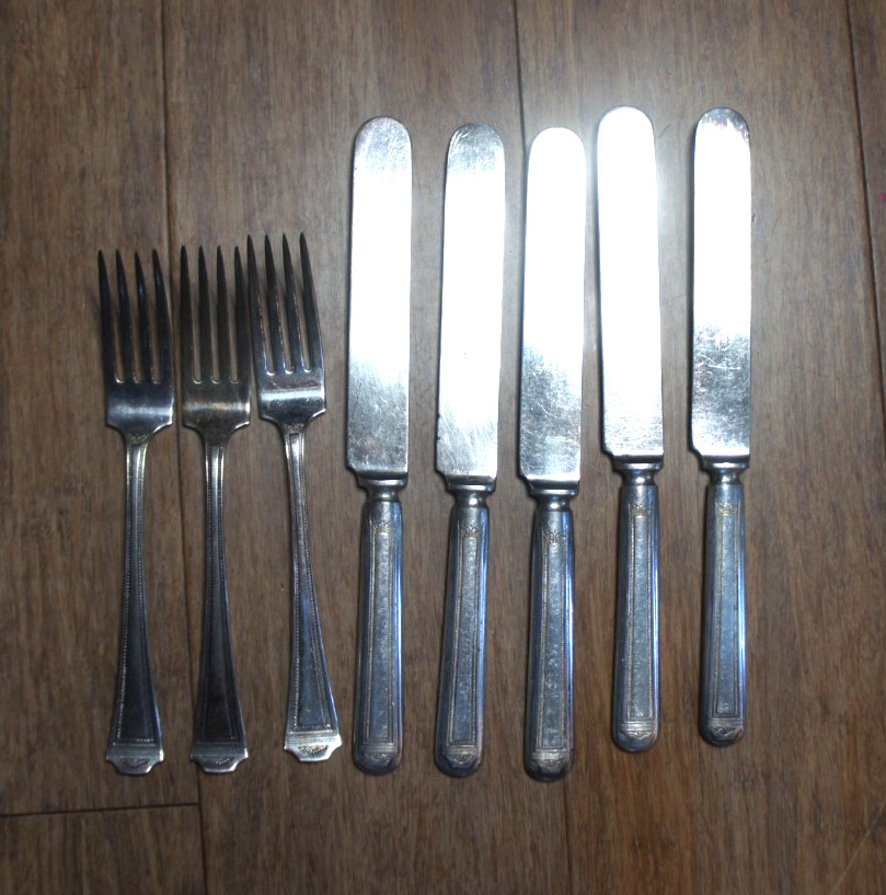 Lot 8 Vintage SHEFFIELD A.1. Silver Plate USA forks & knives ANNIVERSARY Pattern