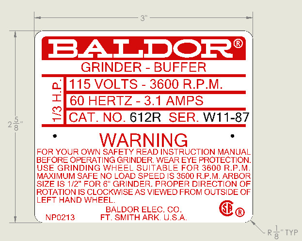 Replacement Bench Grinder Label Set Red 6” | Baldor | Sublimated | USA