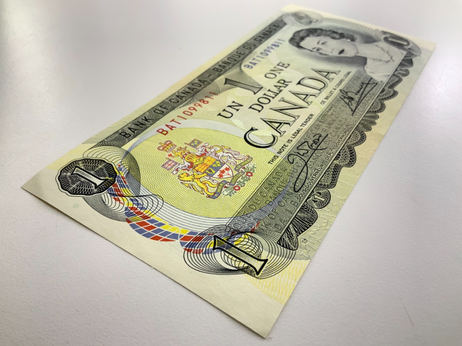 1973 Canada 1 One Dollar Uncirculated Banknote BAT Prefix Crow Bouey JJ323