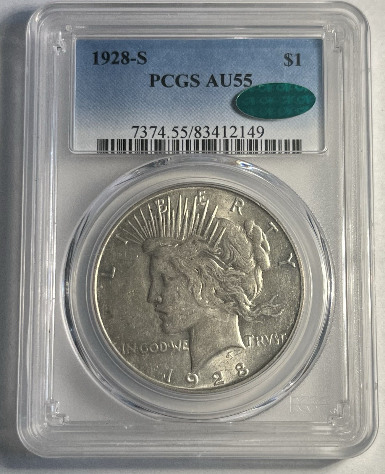 1928-S PEACE DOLLAR GRADED PCGS AU55 CAC