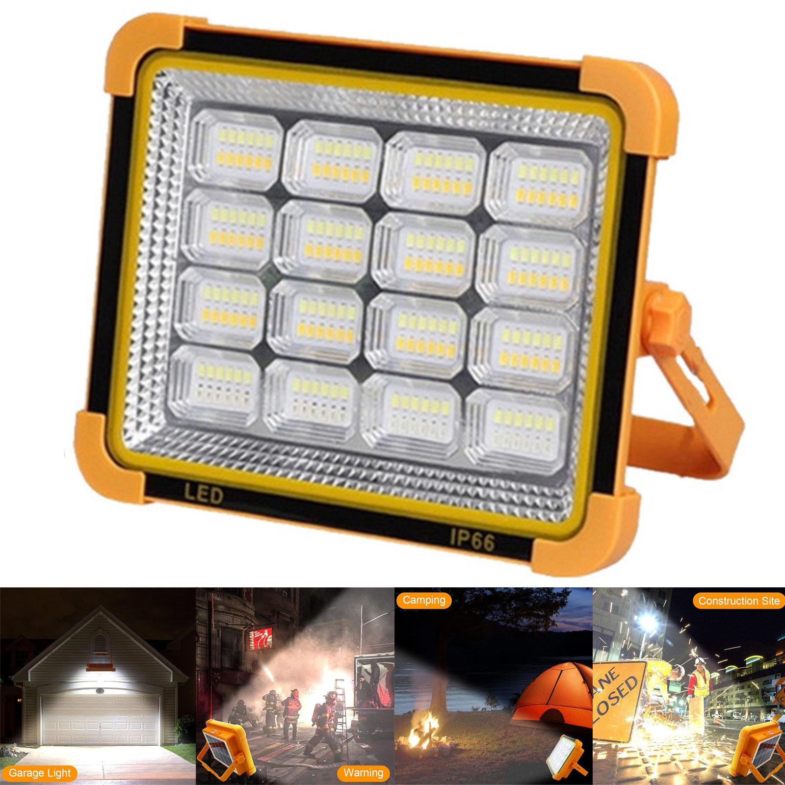 650W Solar Rechargeable Work Light–100LM Portable LED Flood Light with Stand US