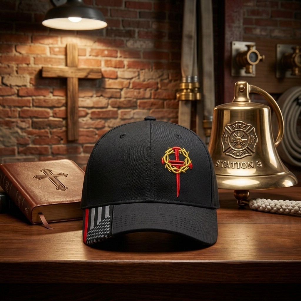 Christian Hats for Men and Women Red Line Jesus Cross with Crown of Thorns
