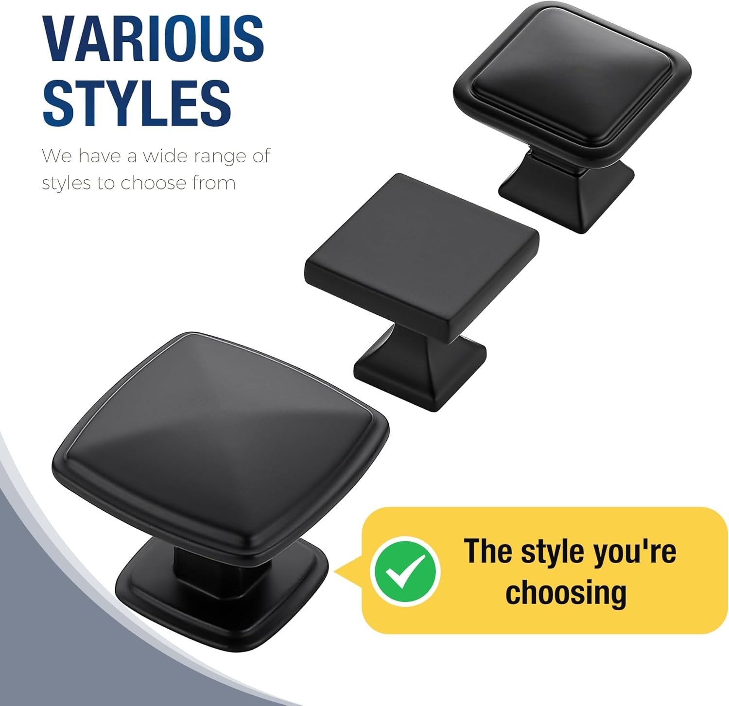 JOY DECOR 10 Pack Black Square Cabinet Knobs - Single 10 Pack, Matte