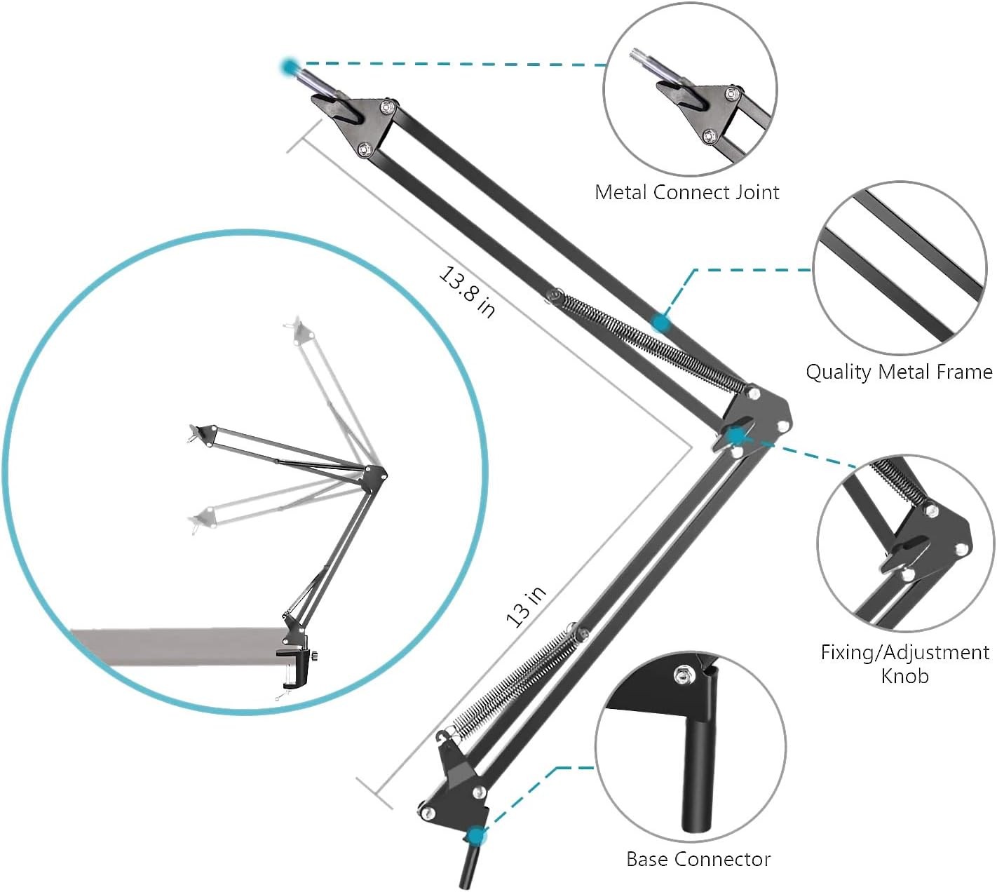 AT2020 Mic Boom Arm Stand with Pop Filter and Cable Sleeve