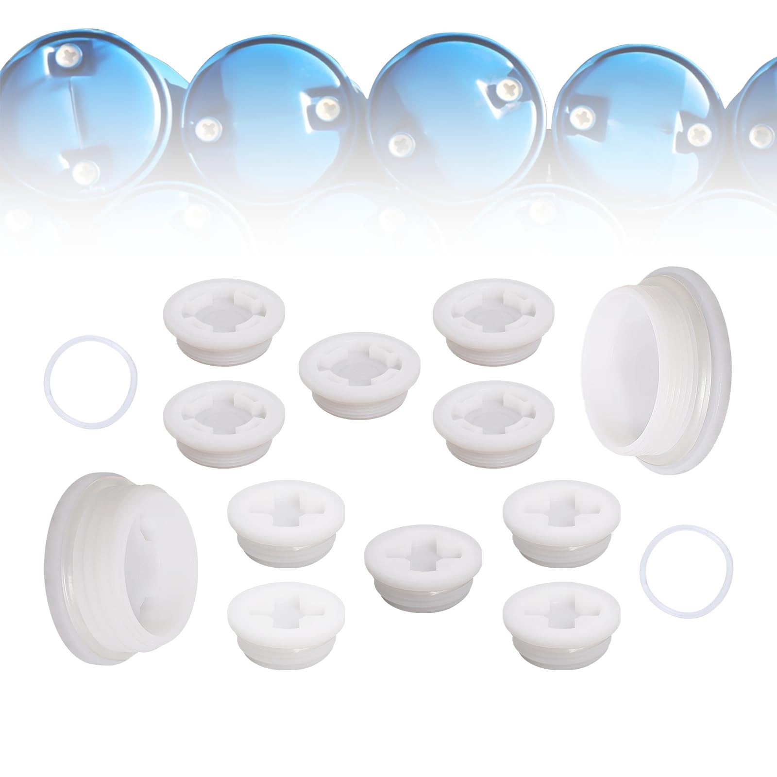 2 in Poly Drum Bung Caps Fine & Coarse Thread White 12 Pcs