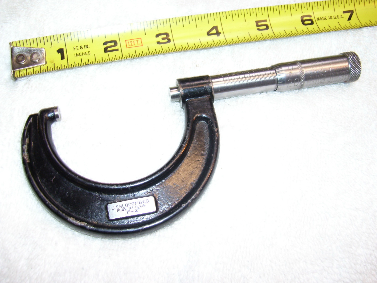 Micrometer, 1 - 2"  Steel Faces,  Vintage J.T. Slocum Co., Prov., R.I.,  USA