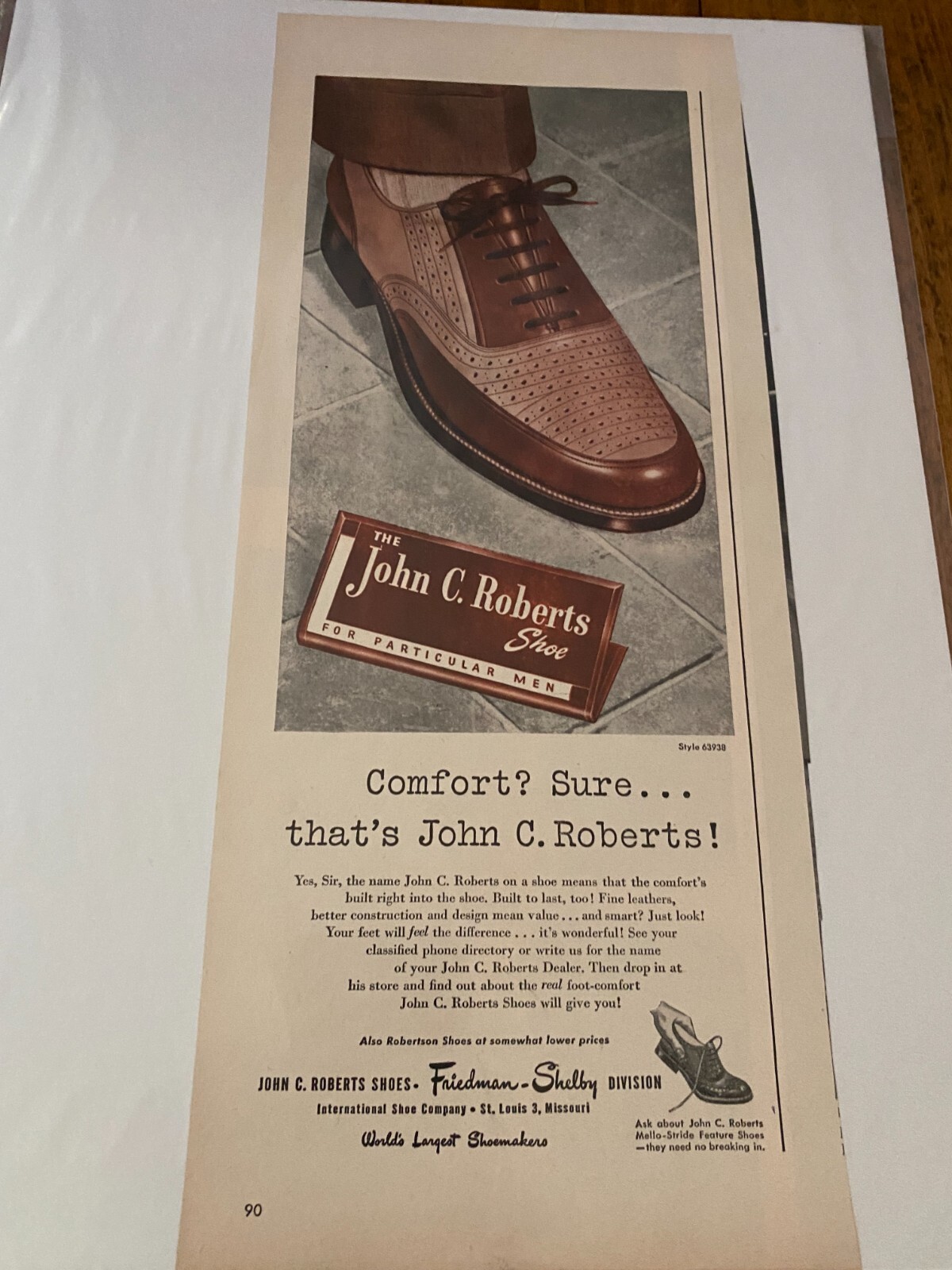 Vintage 1949 John C. Roberts Shoes For Particular Men ad