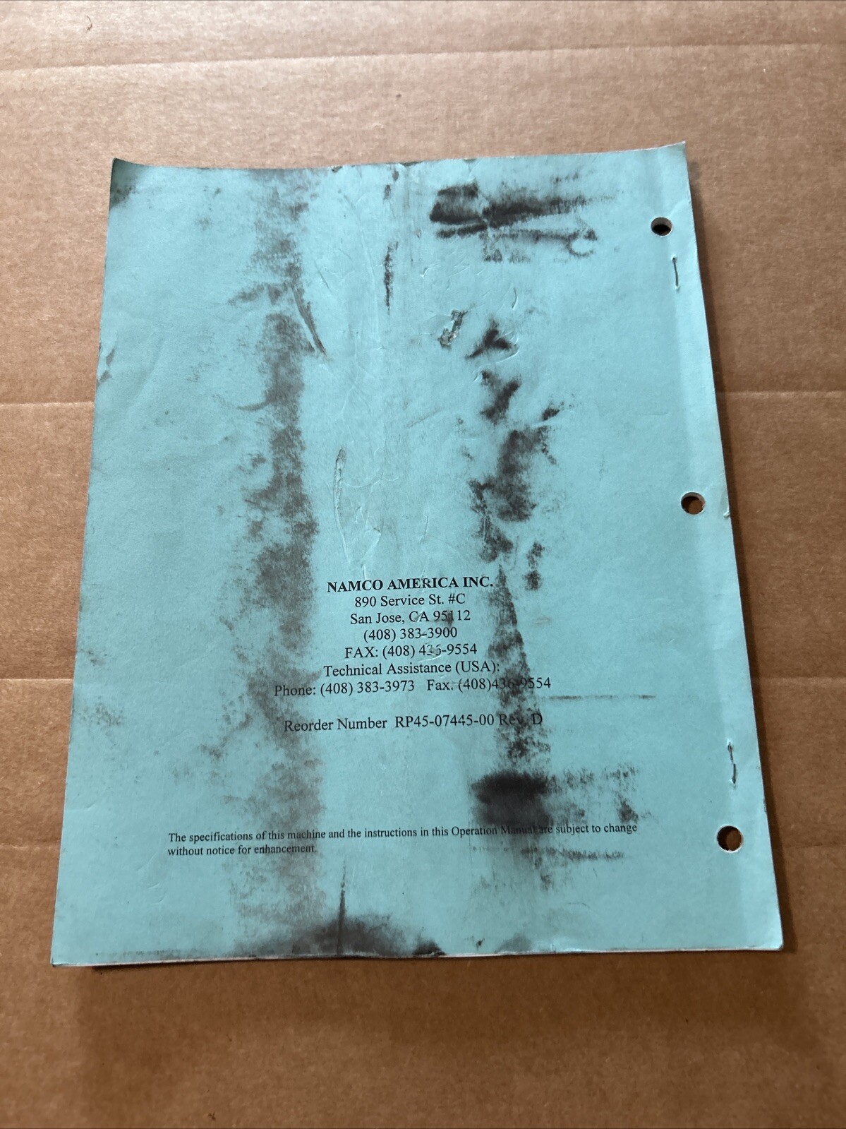 Original Rapid River Namco arcade Video game manual