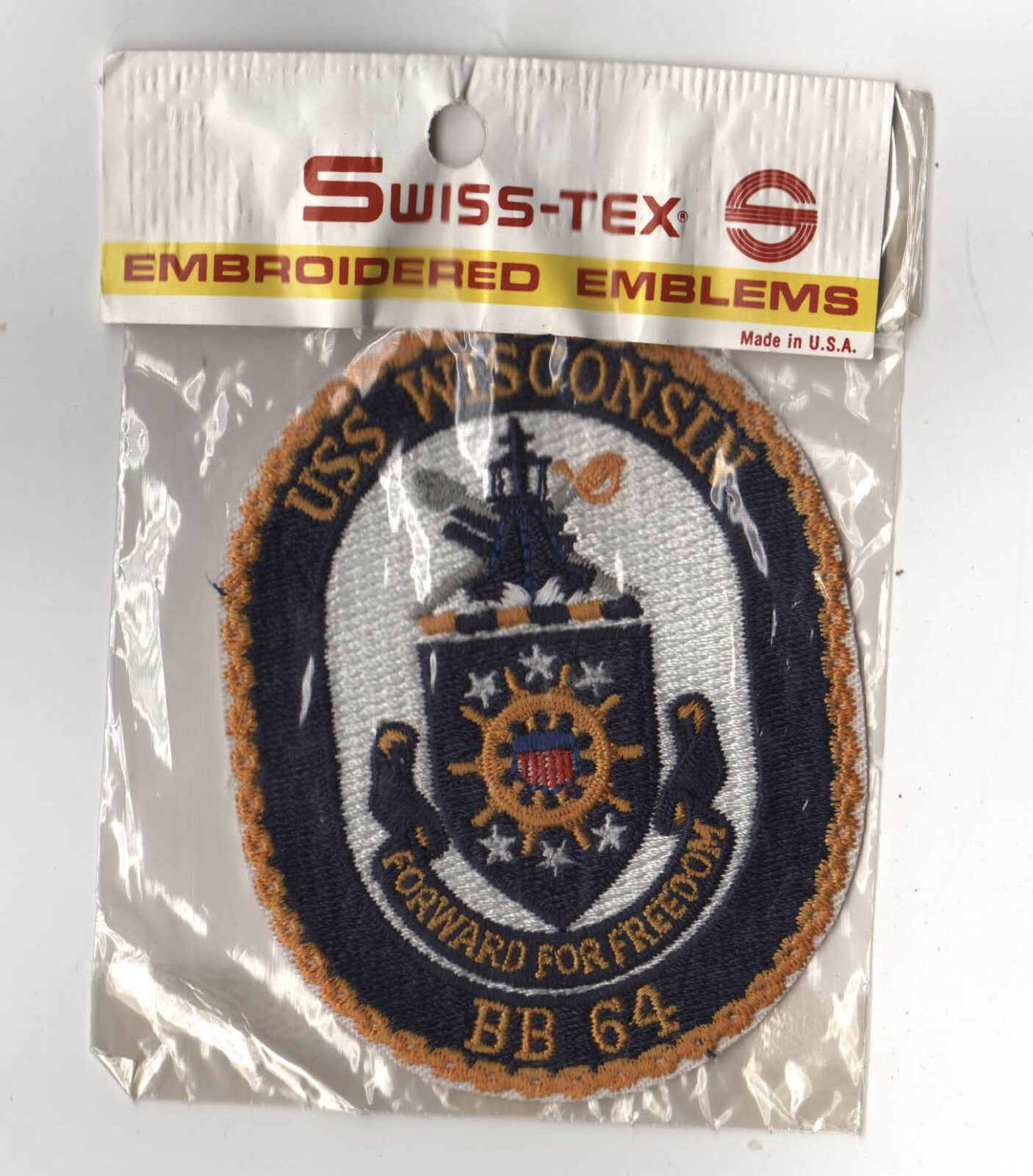 Swiss-Tex 3"x4" USS Wisconsin BB-64 Patch in Origiinal Package