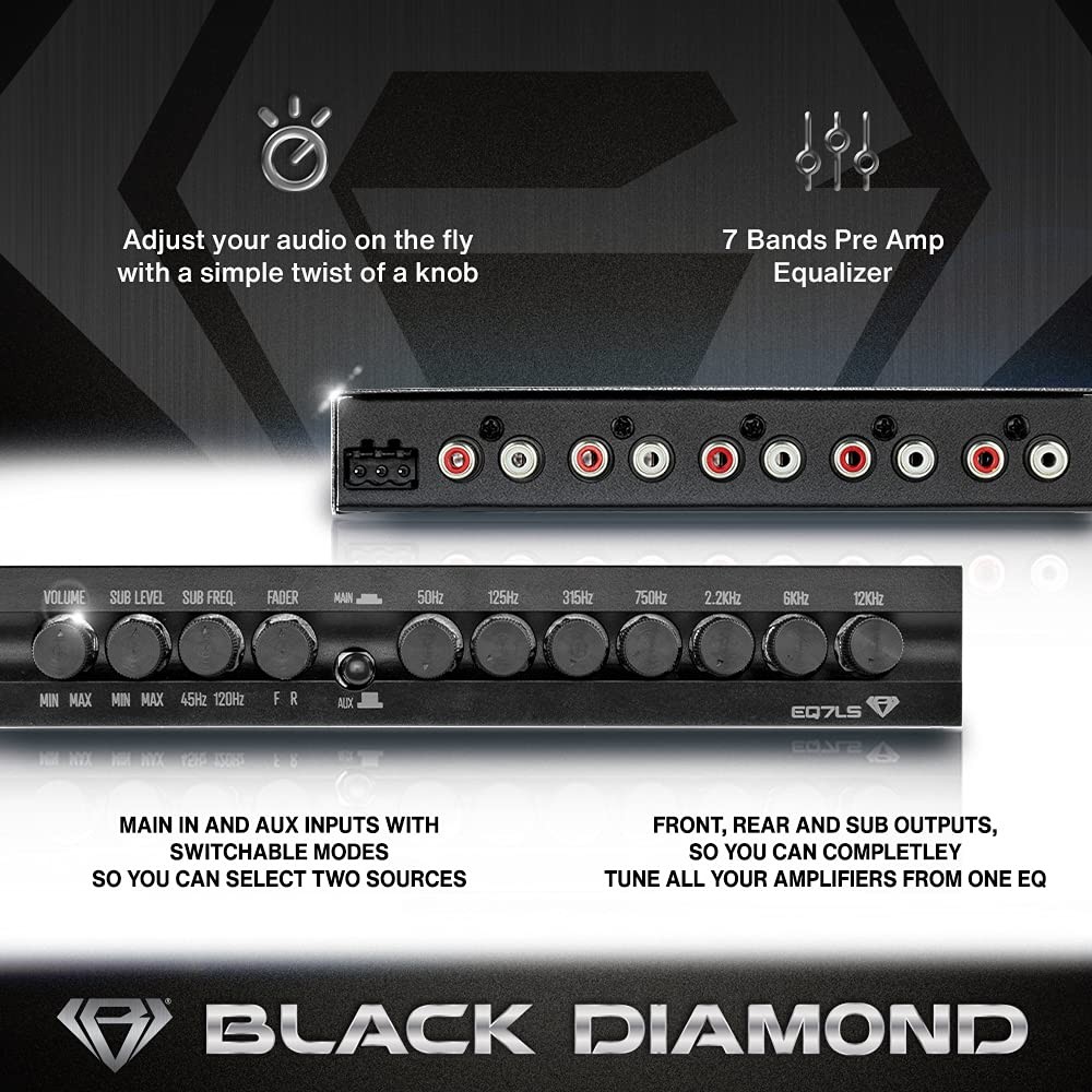Black Diamond EQ7LS 7-Band Stereo Equalizer/Crossover Pre Amp Equalizer black