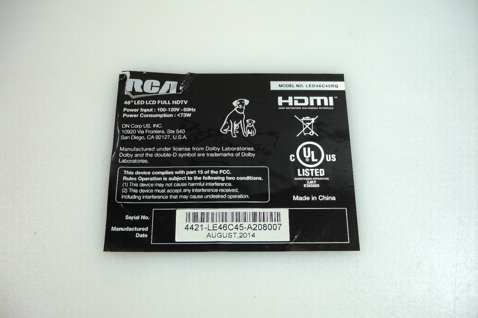 RCA RE0342R010 Key Controller Board for LED46C45RQ