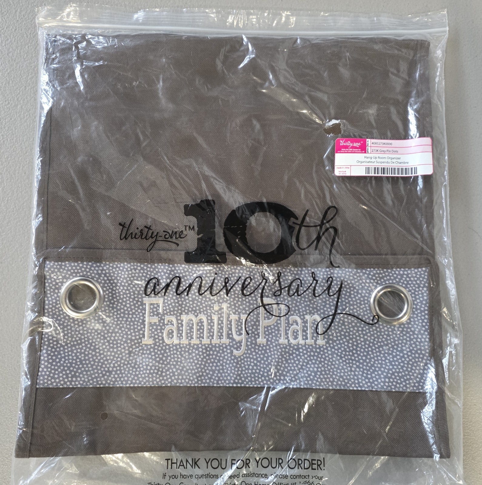 Thirty-One 31 Hang Up Room Organizer 273K Gray Pin Dot Brown Print Travel Bag