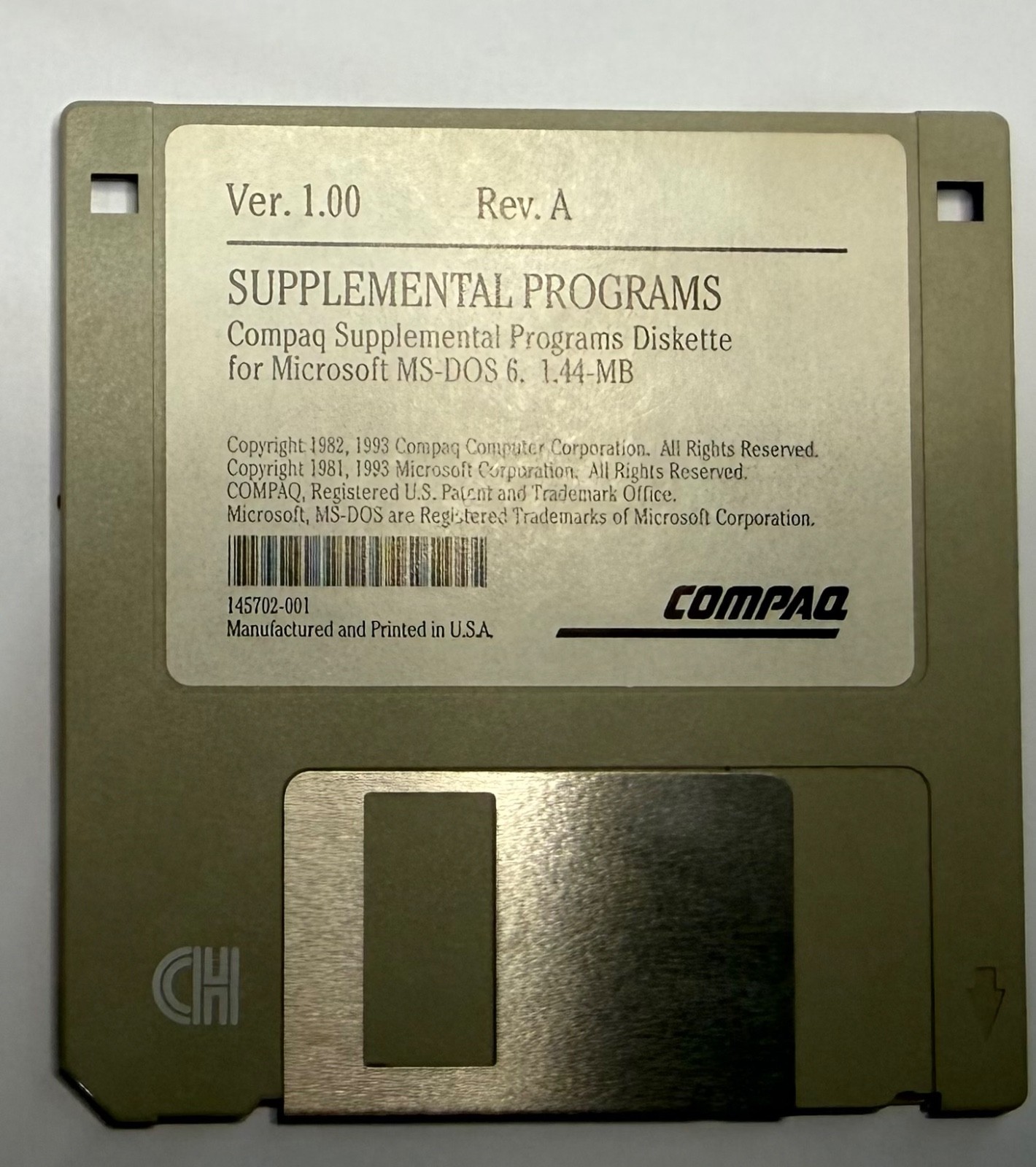 Compaq Supplemental Programs for MS-Dos 6 1.44 MB Floppy