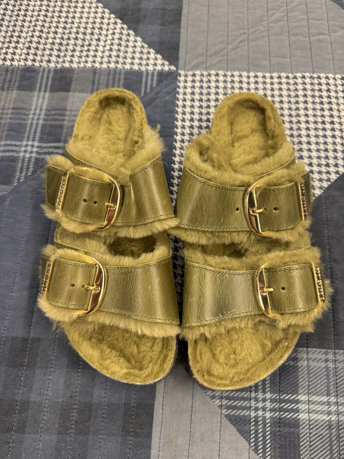 Brand New Green Grinch Gold Accents Fuzzy Birkenstocks Size 41