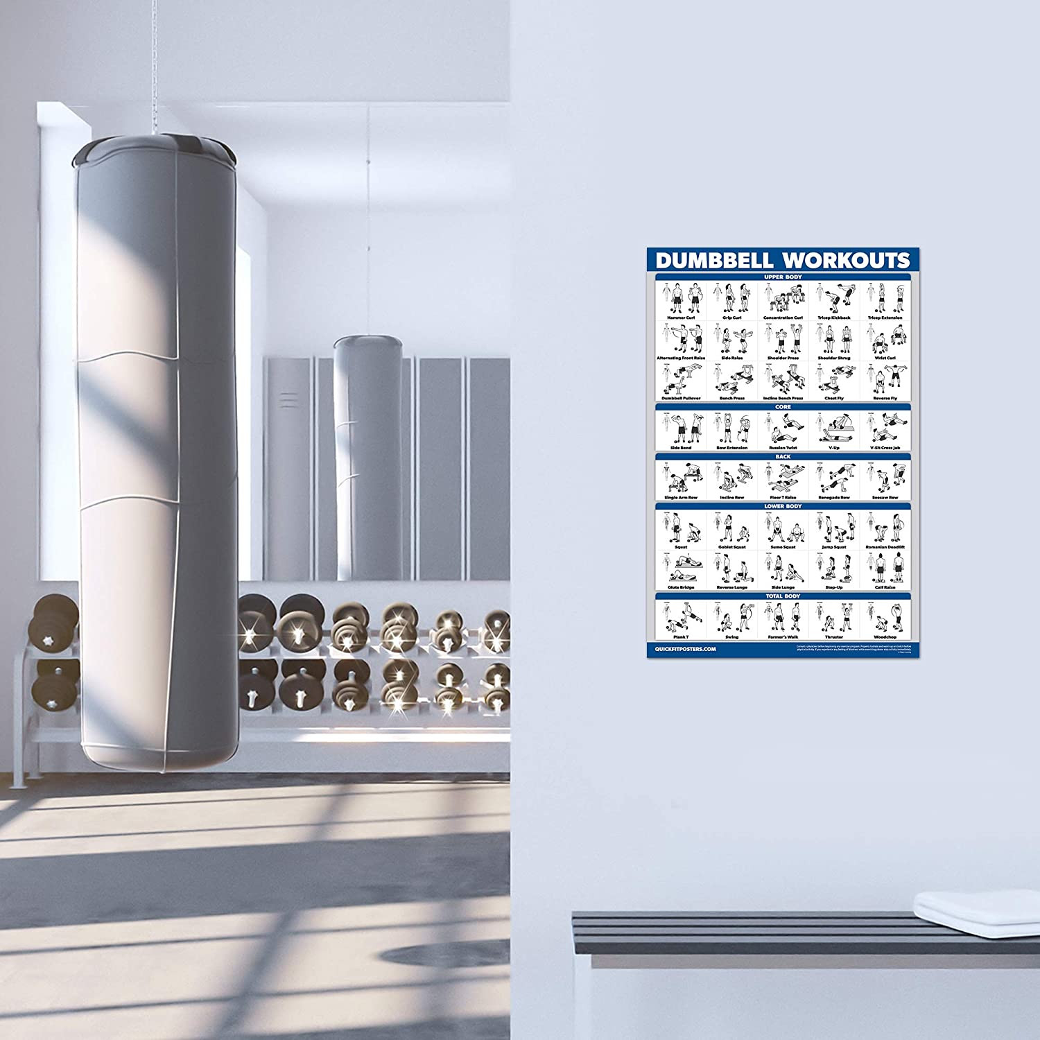 Quickfit 2 Pack Dumbbell Workout Exercise Poster - Volume 1 & 2 - LAMINATED 18"