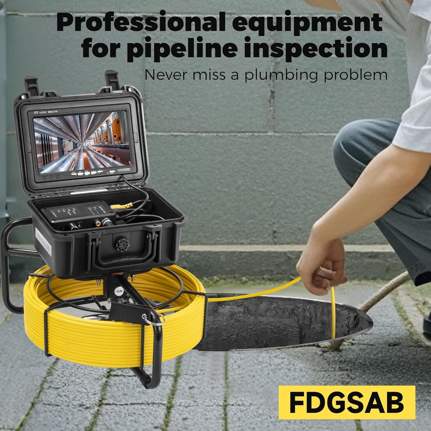 Sewer Camera 7 Inch LCD 20m/66ft Cable IP68 Waterproof