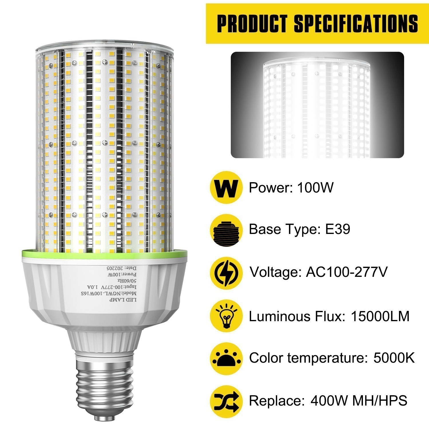 10Pack 100W LED Corn light Bulb-Replacement 400watt Metal Halide bulbs E39 Mogul