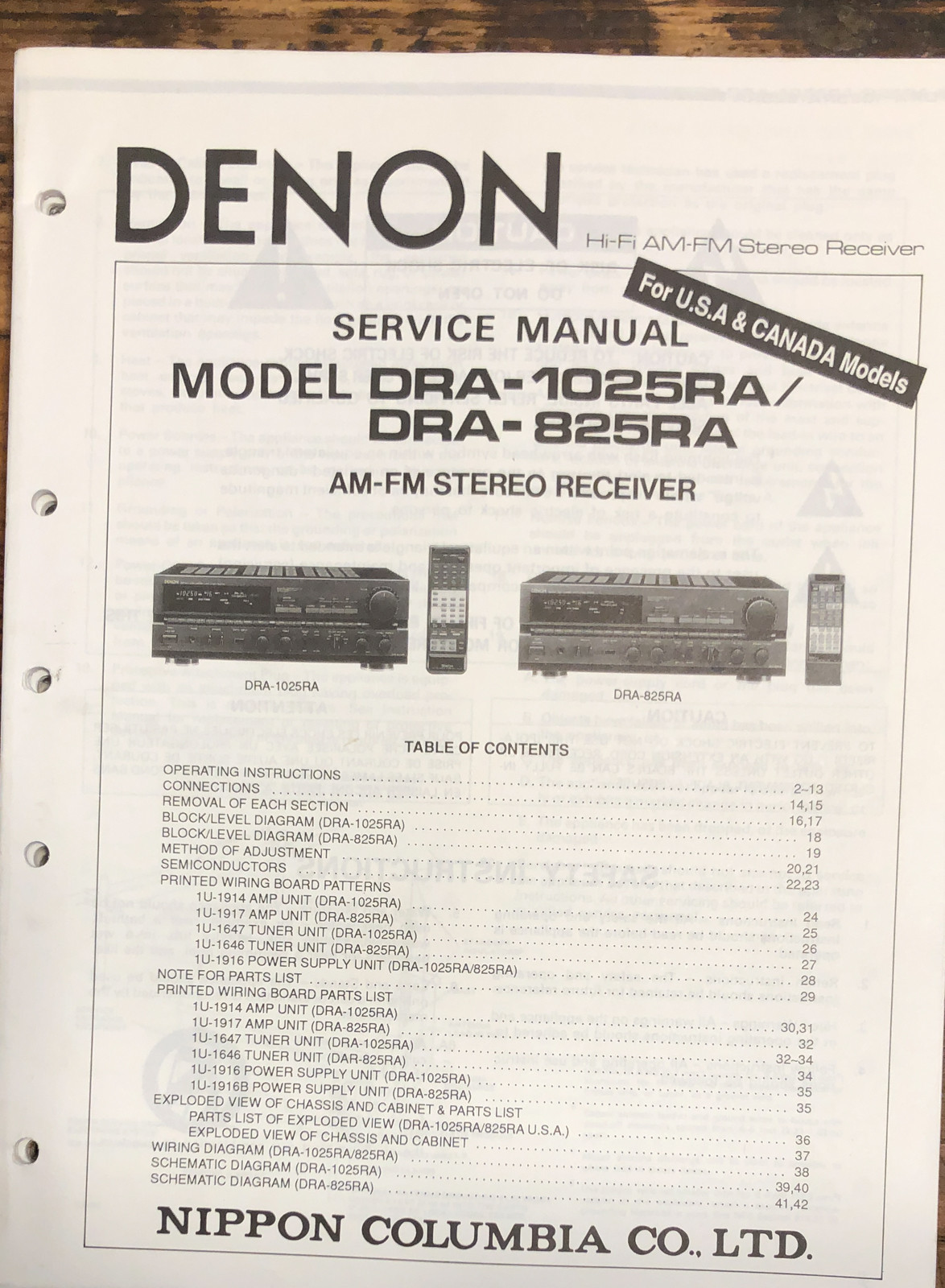 Denon DRA-825RA DRA-1025RA Receiver  Service Manual *Original*