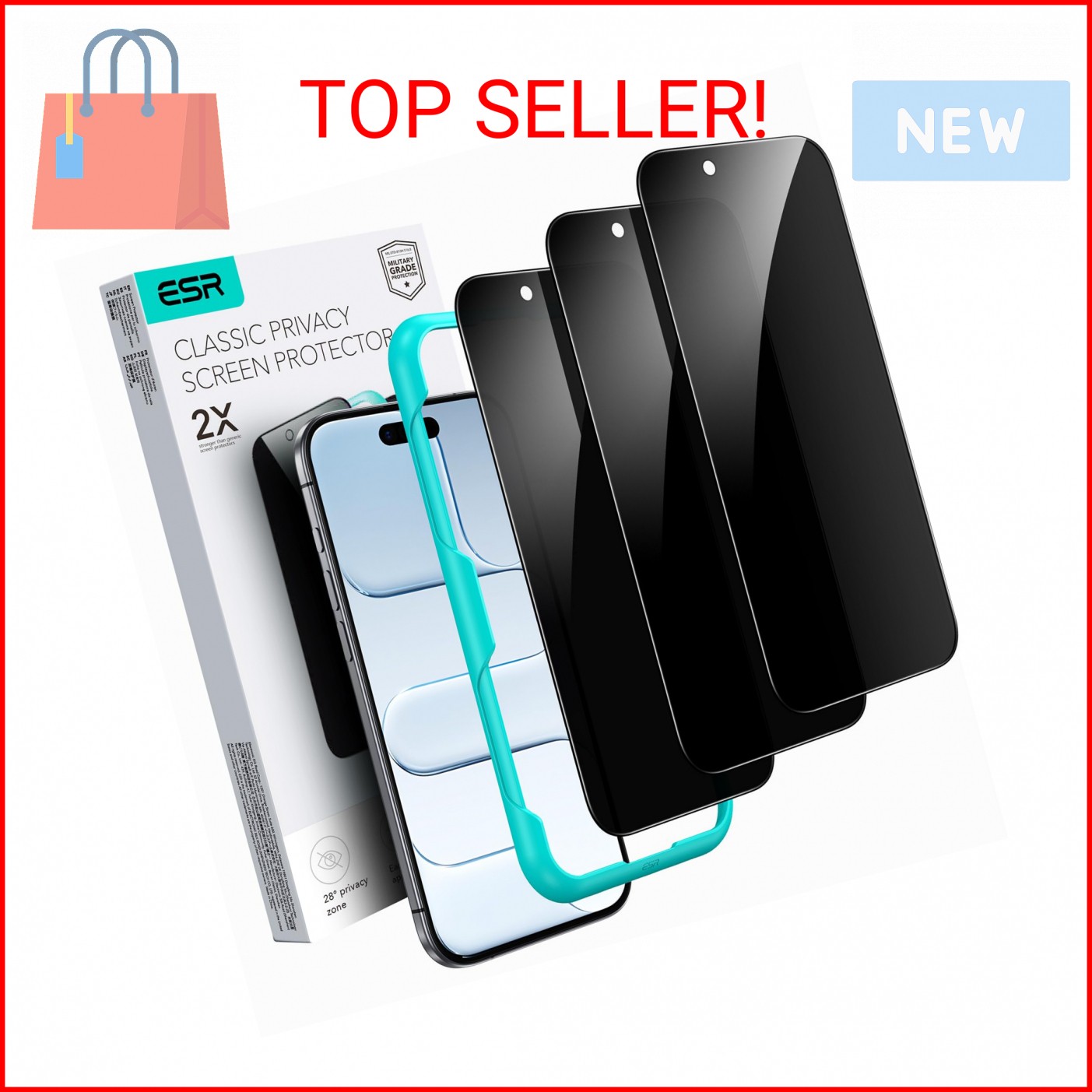 ESR 3 Pack for iPhone 17 Pro Max Privacy Screen Protector, Anti-spy Tempered-Gla