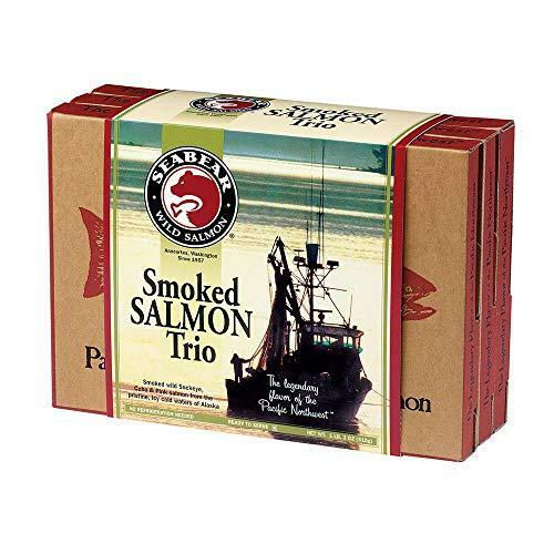 SeaBear - Premium Wild Alaskan Smoked Sockeye, Coho, and Pink Salmon Trio - 18oz