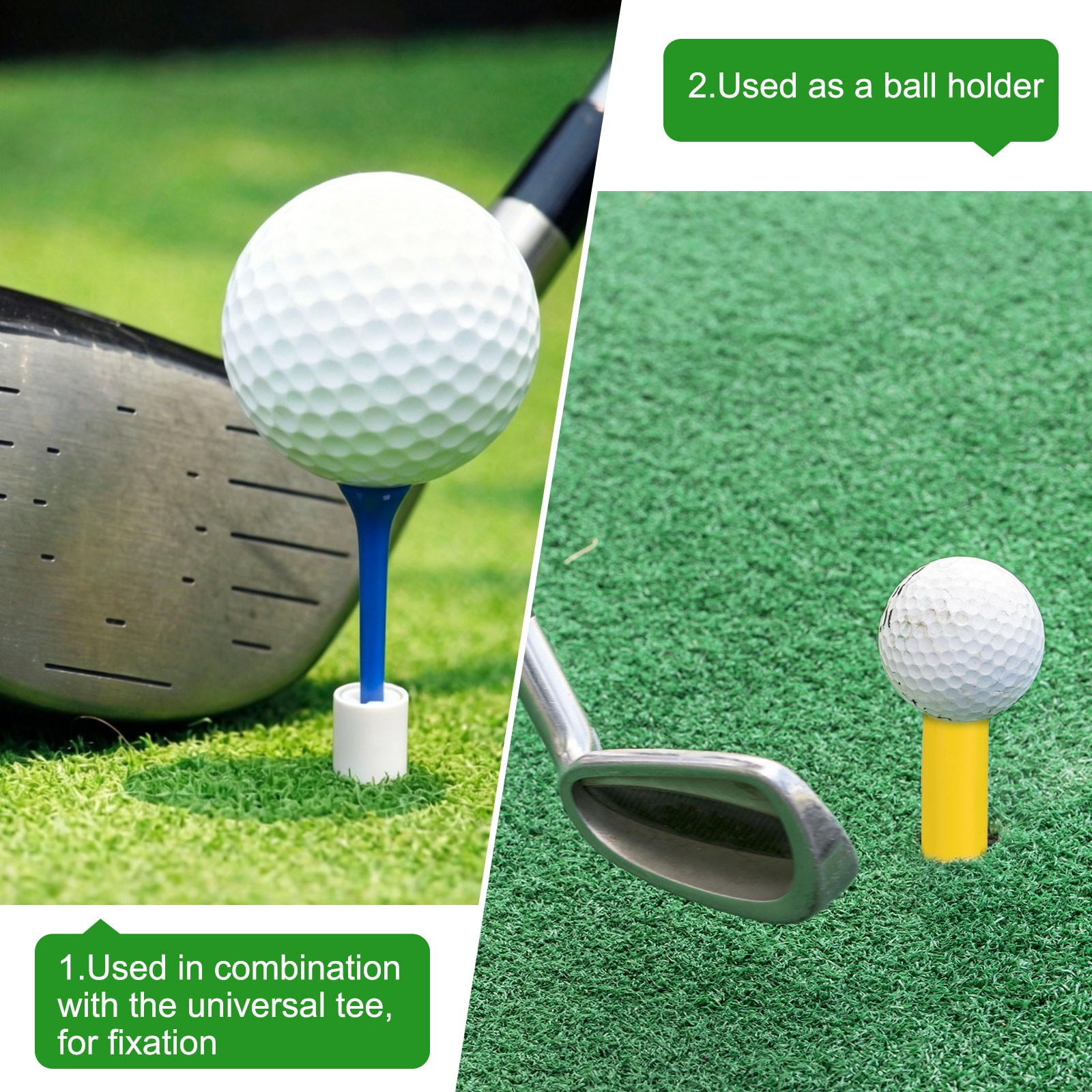Rubber Golf Tee, 2Sizes 4Pcs Golf Practice Tees Training Driving Range, White