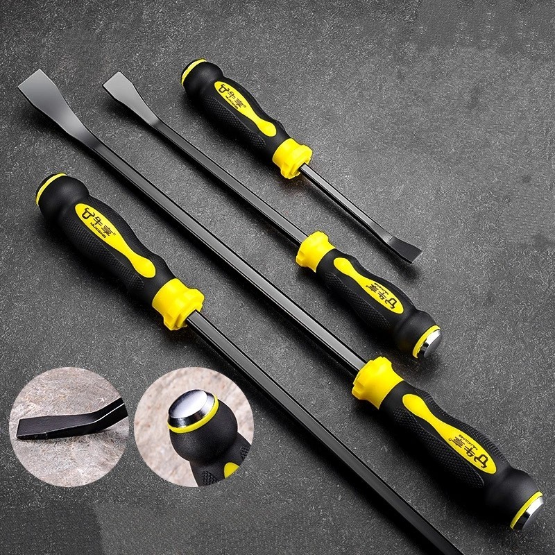 Pry Bar Set Heavy Duty Mechanic Crowbar With Angled Tip Protective Hammer
