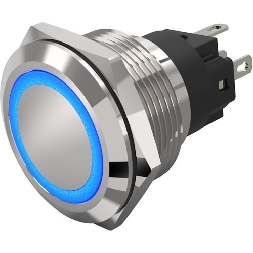1PC EAO SWITCH 82-6151.1124 Pushbutton Switch,22mm,Steel,Flat,MOM,24V Blue LED