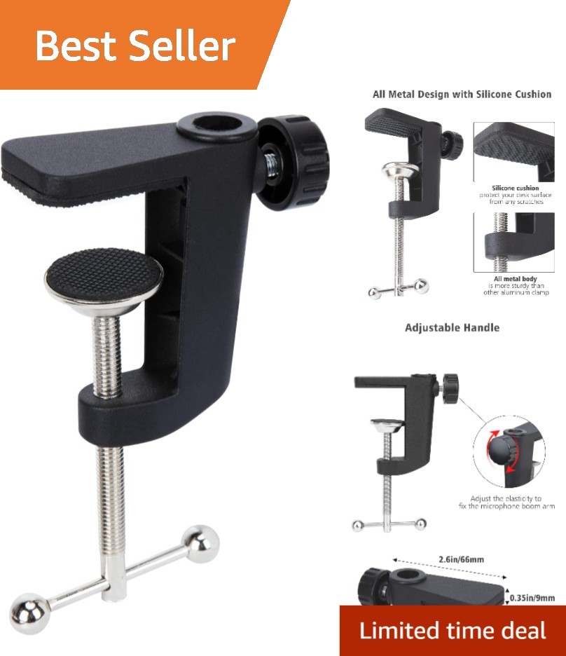 Versatile Metal Desk Clamp for Microphone Arm - Fits Desktops Up to 1.8 Inches