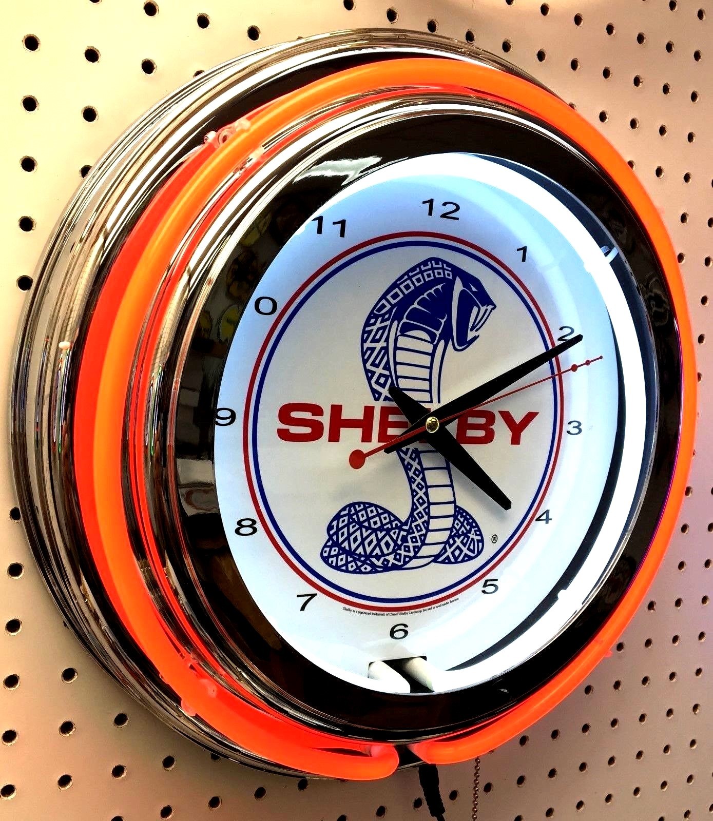 15" Red SHELBY Snake Double Neon Chrome Clock Cobra Mustang