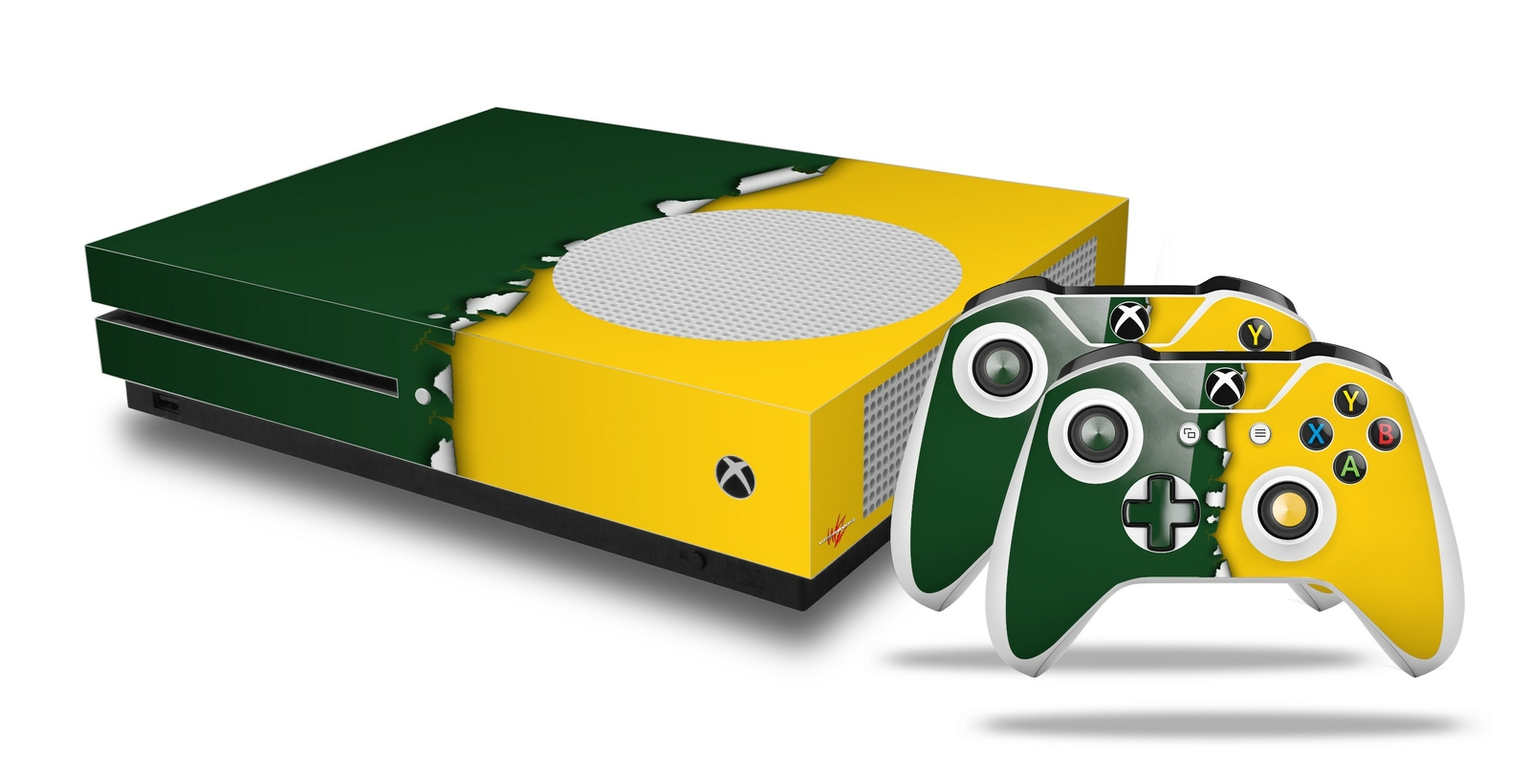 Skin XBOX One S Console Controller Ripped Colors Green Yellow