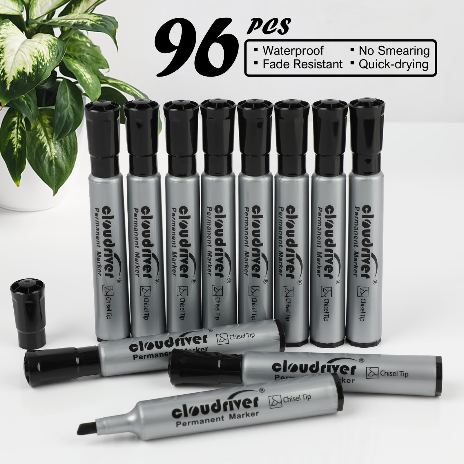 cloudriver Permanent Markers 96 Count, Black 1 Count (Pack of 96),