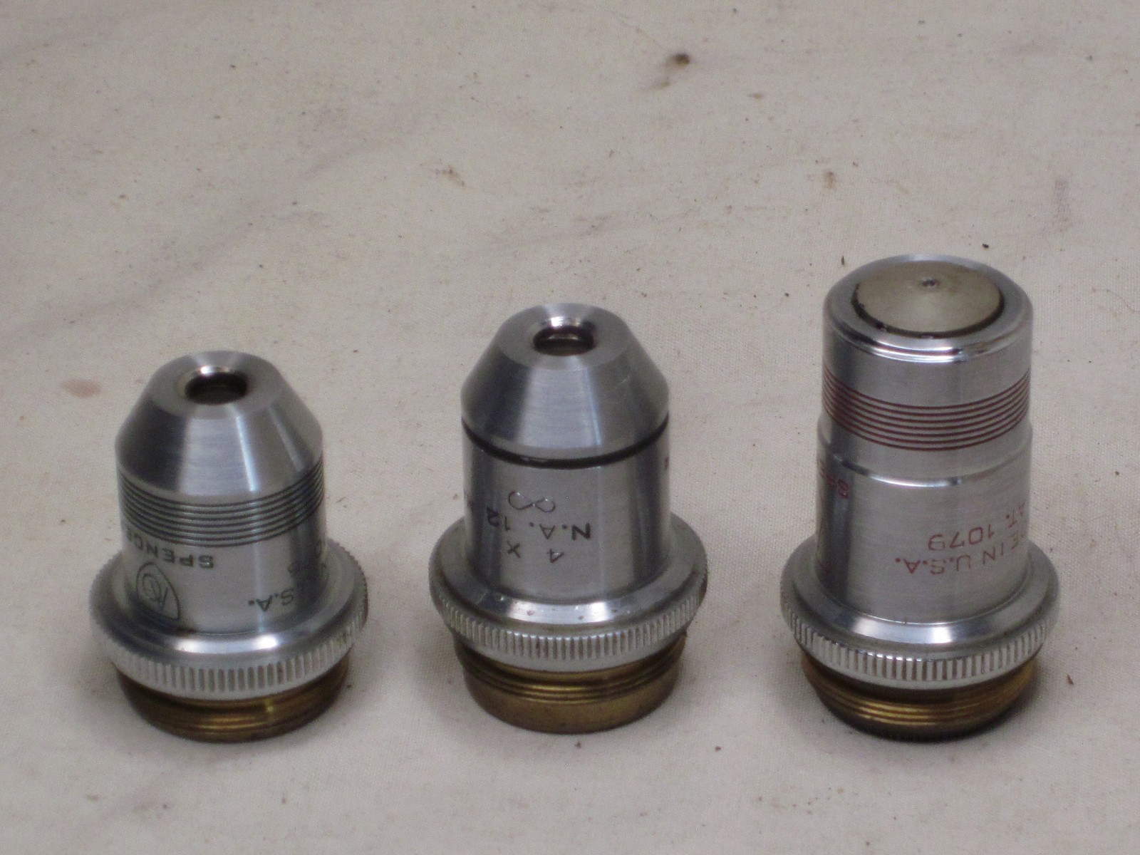 3  lens lot 4x  10x  100x AO SPENCER American Optical microscope lenses lens lot
