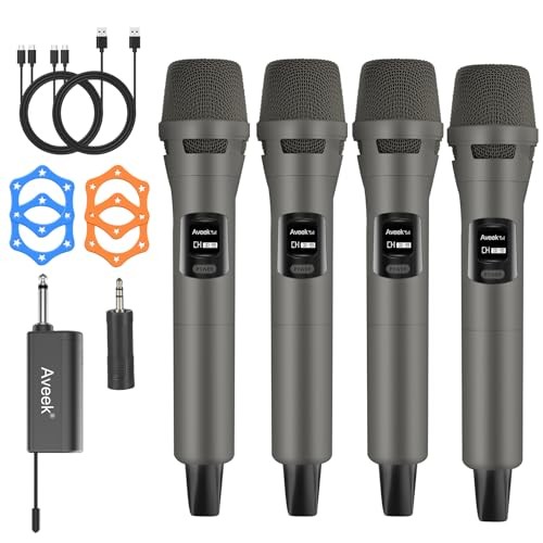 4-Pack Wireless Microphone Set,100 ft Range,10Hs Battery for Karaoke | Brown