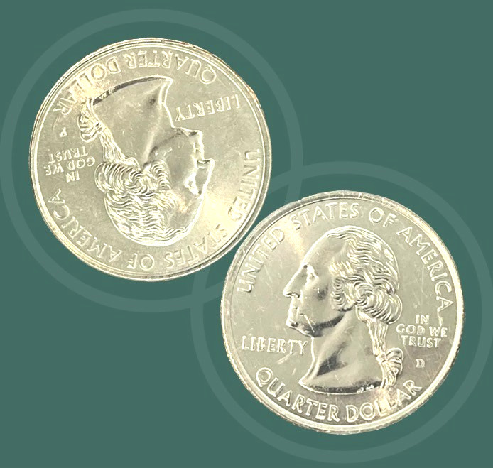 1999 P & D Delaware Washington Quarters. Mint State, Beautiful coins