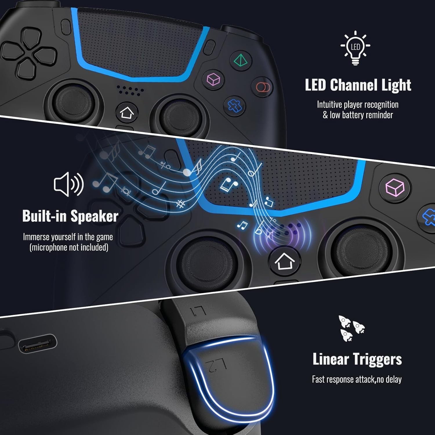 Ergonomic PS5/PC Gaming Controller with Hall Effect Joysticks & Touchpad - Black