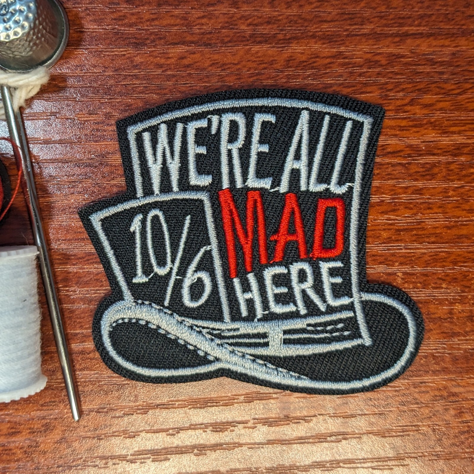 We're All Mad Here Mad Alice in Wonderland Embroidered Iron On Patch 2.5x2.5"